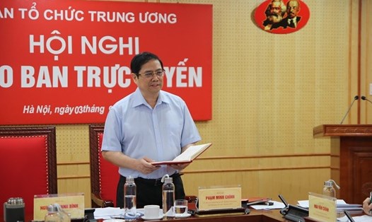 Ông Phạm Minh Chính, Uỷ viên Bộ Chính trị, Bí thư Trung ương Đảng, Trưởng Ban Tổ chức Trung ương phát biểu kết luận tại Hội nghị. Ảnh Ngô Khiêm