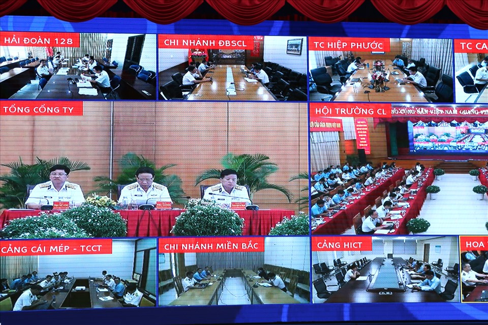 Quang cảnh tại các điểm cầu trực tuyến Hội nghị Sơ kết giữa nhiệm kỳ của Công đoàn TCty Tân Cảng Sài Gòn. Ảnh: Công Hoan