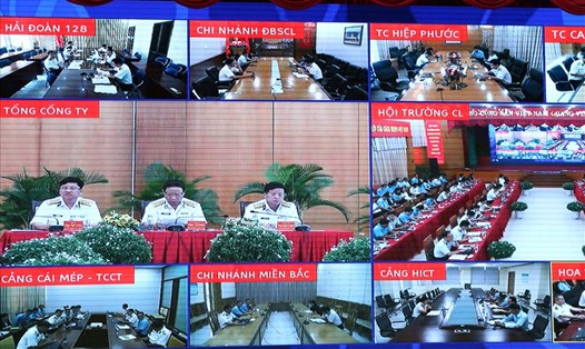Quang cảnh tại các điểm cầu trực tuyến Hội nghị Sơ kết giữa nhiệm kỳ của Công đoàn TCty Tân Cảng Sài Gòn. Ảnh: Công Hoan