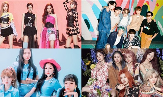 BTS, Red Velvet, TWICE và Blackpink bùng nổ sự nghiệp với hàng loạt ca khúc trong năm 2017. Ảnh: Cắt MV