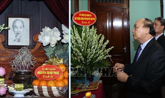 Thủ tướng Nguyễn Xuân Phúc dâng hương tưởng niệm Bác Hồ ở Nhà 67, Khu Di tích Chủ tịch Hồ Chí Minh tại Phủ Chủ tịch. Ảnh: Thống Nhất/TTXVN