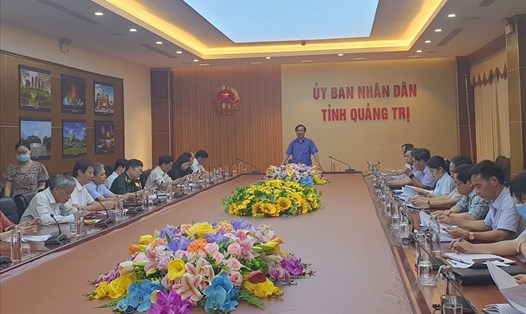 Cuộc họp của Ban Chỉ đạo Phòng chống dịch COVID-19 tỉnh Quảng Trị. Ảnh: Hưng Thơ.