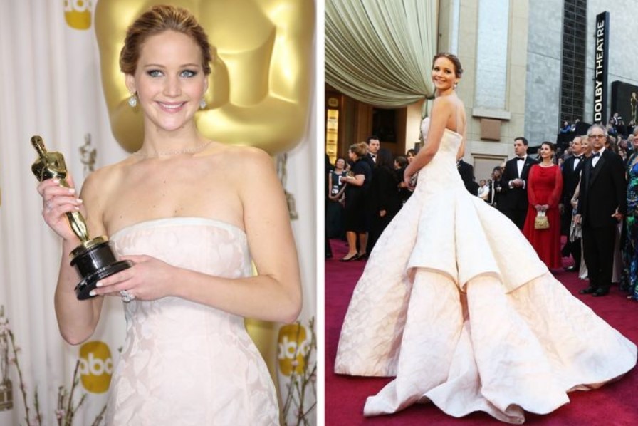 Jennifer Lawrence chi mạnh tay với bộ váy trị giá 92 tỉ đồng cho lần xuất hiện tại giải Oscar năm 2013. Ảnh nguồn: Xinhua.