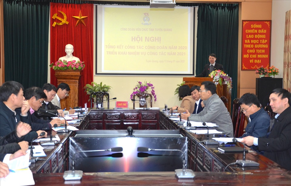 Toàn cảnh Hội nghị Tổng kết công tác Công đoàn năm 2020, triển khai nhiệm vụ năm 2021 của Công đoàn Viên chức tỉnh Tuyên Quang. Ảnh: Vũ Phương Thuý