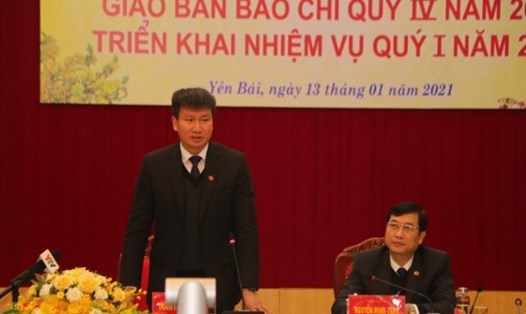 Chủ tịch UBND tỉnh Yên Bái Trần Huy Tuấn phát biểu tại Hội nghị.