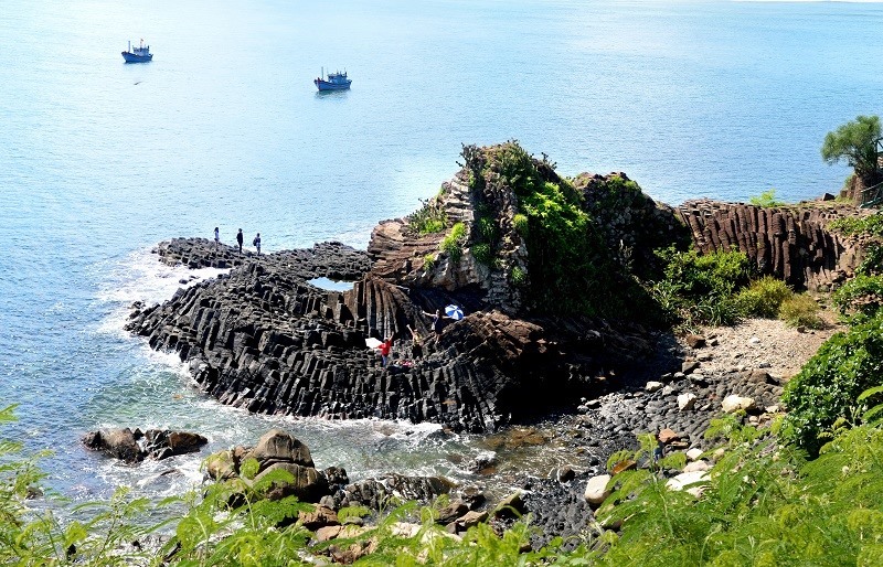 Gành Đá Đĩa, Phú Yên nhìn từ xa. Ảnh: PV.