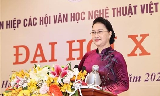 Chủ tịch Quốc hội Nguyễn Thị Kim Ngân phát biểu tại Đại hội. Ảnh: TTXVN