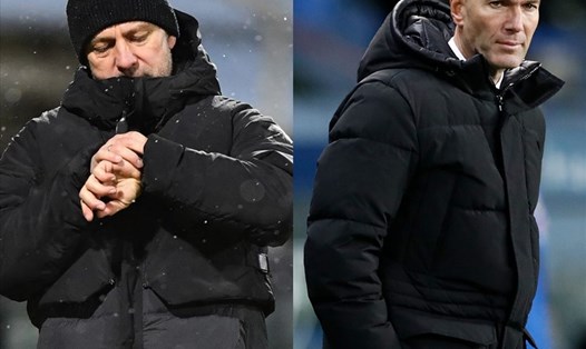 2 huấn luyện viên Hansi Flick, Zinedine Zidane đều có vấn đề của riêng mình tại Bayern Munich và Real Madrid. Ảnh: AFP