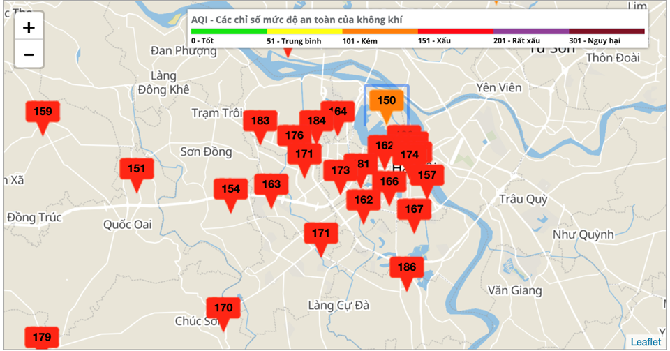 Hà Nội "đỏ rực" vì ô nhiễm. Ảnh: moitruongthudo Hà Nội "đỏ rực" vì ô nhiễm. Ảnh: moitruongthudo