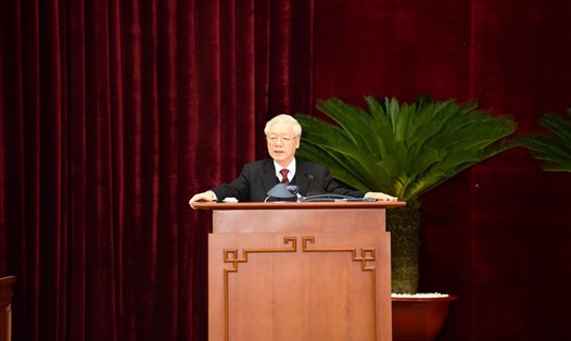 Tổng Bí thư, Chủ tịch Nước Nguyễn Phú Trọng phát biểu bế mạc tại Hội nghị Trung ương 15. Ảnh NT