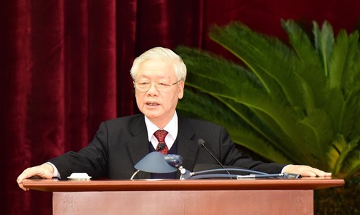 Tổng Bí thư, Chủ tịch Nước Nguyễn Phú Trọng phát biểu bế mạc Hội nghị lần thứ 15 Ban Chấp hành Trung ương Đảng khoá XII. Ảnh: N.T