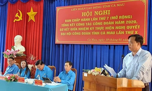 Phó Bí thư Thường trực Tỉnh ủy Cà Mau Huỳnh Quốc Việt phát biểu tại hội nghị (ảnh Nhật Hồ)