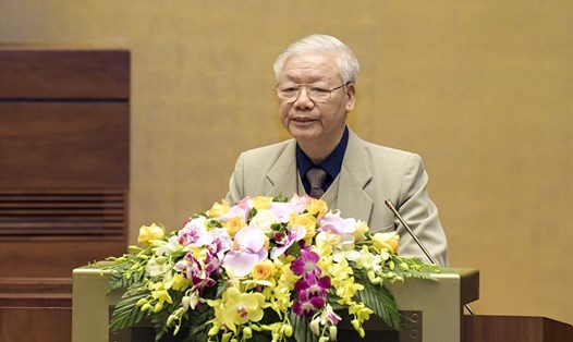 Tổng Bí thư, Chủ tịch Nước Nguyễn Phú Trọng phát biểu tại Hội nghị. Ảnh Quang Vinh.
