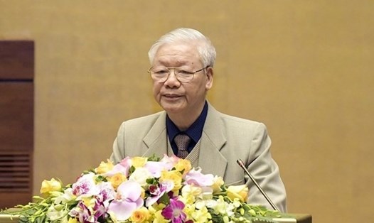 Tổng Bí thư, Chủ tịch Nước Nguyễn Phú Trọng phát biểu tại Hội nghị. Ảnh Quang Vinh