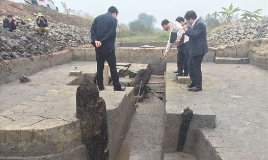 Bãi cọc cổ ở thôn Đức Sơn, xã Yên Đức, thị xã Đông Triều vừa được phát hiện. Ảnh: Xuân Quảng