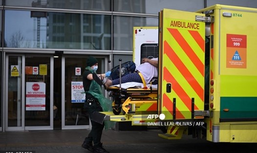 Nhân viên y tế chuyển bệnh nhân COVID-19 từ xe cấp cứu vào bệnh viện Hoàng gia London, Anh, hôm 21.1. Ảnh: AFP