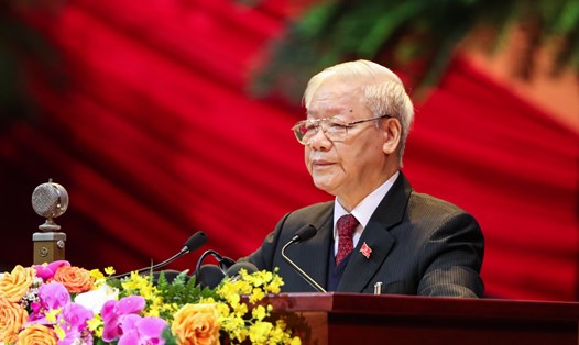 Tổng Bí thư, Chủ tịch Nước Nguyễn Phú Trọng phát biểu tại phiên khai mạc Đại hội Đại biểu toàn quốc lần thứ XIII của Đảng. Ảnh HV