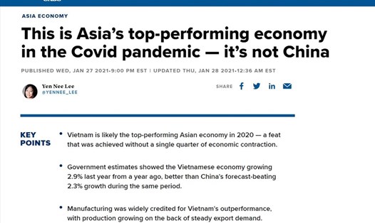 Báo Mỹ đánh giá Việt Nam là nền kinh tế hoạt động tốt nhất Châu Á giữa dịch COVID-19. Ảnh chụp màn hình.