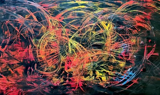 Tác phẩm “Nhịp điệu của những cặp sừng”, chất liệu sơn dầu, kích thước 140x120, sáng tác năm 2011. Ảnh: Thế Anh