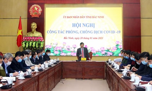 Hội nghị công tác phòng, chống dịch COVID-19 của tỉnh Bắc Ninh chiều tối 28.1. Ảnh: Báo Bắc Ninh.