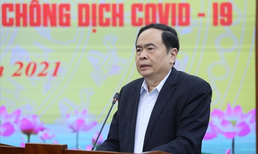 Chủ tịch Ủy ban Trung ương MTTQ Việt Nam Trần Thanh Mẫn phát biểu tại Hội nghị. Ảnh: PV