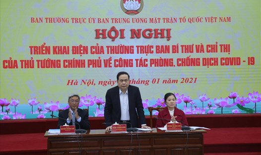 Ban Thường trực UBTƯ MTTQ Việt Nam tổ chức Hội nghị trực tuyến với các địa phương. Ảnh: PV