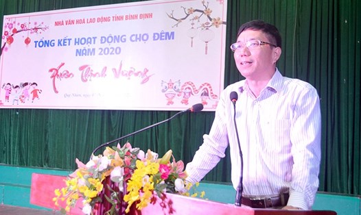 Ông Nguyễn Thành Thư - Giám đốc Nhà Văn hóa Lao động tỉnh phát biểu. Ảnh: LĐLĐ Bình Định