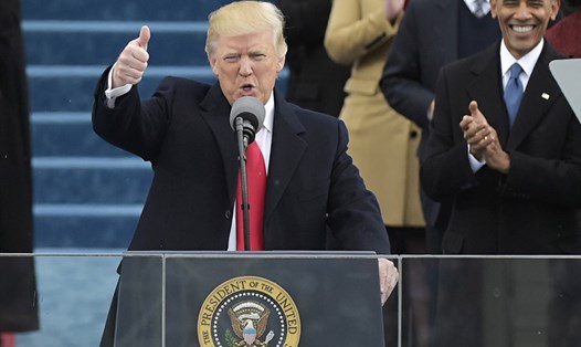 Tổng thống Donald Trump phát biểu trong lễ tuyên thệ nhậm chức của ông tại tòa nhà Quốc hội Mỹ ở Washington, D.C. Ông Trump sẽ không tham dự lễ nhậm chức của ông Joe Biden vào ngày 20.1 tới. Ảnh: AFP.