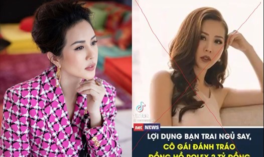 Hoa hậu Thu Hoài (bên trái) lên tiếng khi bị lấy hình ảnh của mình (bên phải) để minh họa cho người lấy trộm đồng hồ 2 tỉ đồng. Ảnh: NSCC.