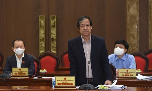 Bộ trưởng Bộ GDĐT Nguyễn Kim Sơn - đại biểu Quốc hội phát biểu tại cuộc làm việc. ẢNH: THANH HẢI