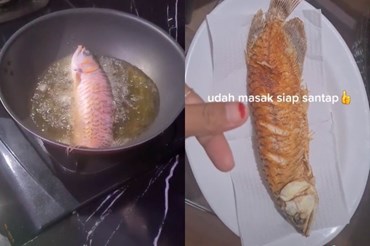 Con cá cảnh đắt giá bị người phụ nữ Indonesia rán. Ảnh chụp màn hình