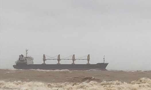 Tàu vận tải mắc cạn trong thời điểm sóng to, gió lớn. Ảnh: BP.