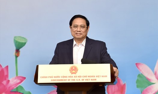 Thủ tướng Phạm Minh Chính phát biểu tại cuộc gặp mặt. Ảnh Nhật Bắc