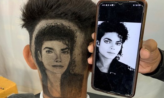 Bức chân dung ngôi sao nhạc pop Michael Jackson được bộ đôi thợ cắt tóc Ấn Độ tạo hình. Ảnh chụp màn hình.