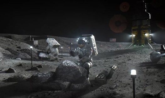 Minh họa cảnh tượng các phi hành gia đi bộ trên bề mặt Mặt trăng trong chương trình Artemis của NASA. Ảnh: NASA