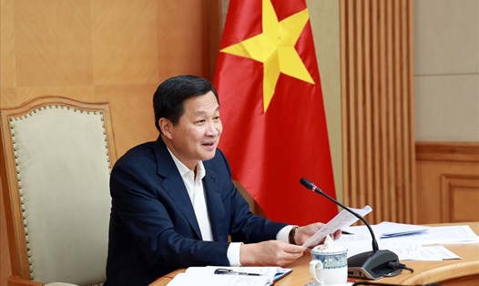 Phó Thủ tướng Chính phủ Lê Minh Khái phát biểu tại cuộc họp. Ảnh Đình Nam