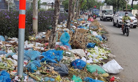 Bãi rác lấn gần hết nửa phần đường dẫn cầu vượt Gò Dưa (Thành phố Thủ Đức, TPHCM). Ảnh: Minh Quân