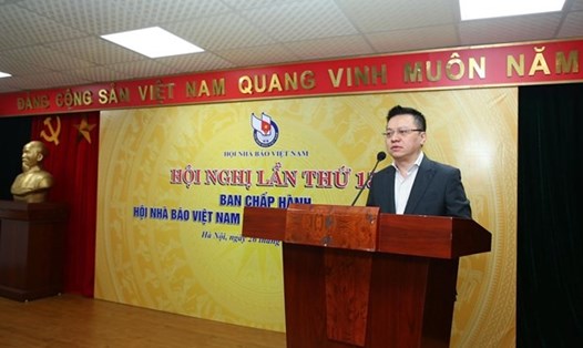 Tân Chủ tịch Hội Nhà báo Việt Nam Lê Quốc Minh phát biểu tại hội nghị. Ảnh: TTXVN
