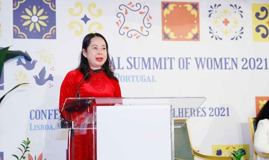 Phó Chủ tịch nước Võ Thị Ánh Xuân phát biểu tại Hội nghị thượng đỉnh phụ nữ toàn cầu 2021. Ảnh: BNG