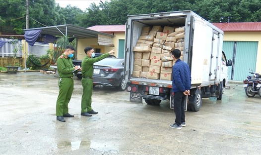 Công an thành phố Tam Điệp, Ninh Bình bắt giữ xe tải vận chuyển gần 3 tấn thực phẩm bẩn. Ảnh: NT