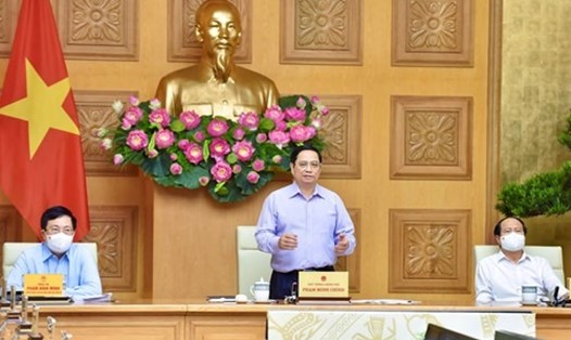 Thủ tướng Phạm Minh Chính chủ trì Hội nghị trực tuyến toàn quốc với các bộ, cơ quan Trung ương và địa phương về đẩy mạnh giải ngân kế hoạch vốn đầu tư công năm 2021 - Ảnh: Nhật Bắc