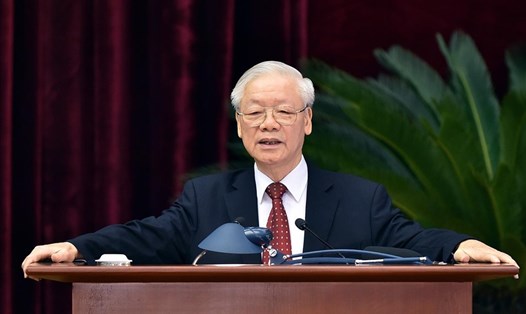 Tổng Bí thư Nguyễn Phú Trọng phát biểu bế mạc Hội nghị Trung ương 4. Ảnh: Nhật Bắc