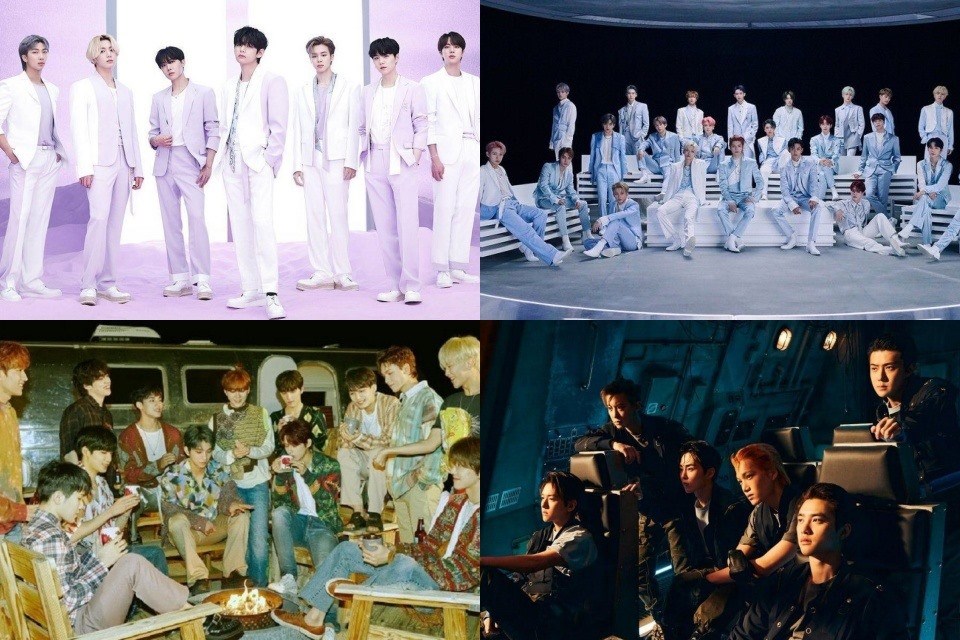 BTS, NCT, Seventeen, EXO là 4 nhóm nam Kpop được yêu thích nhất tháng 10. Ảnh: Poster. BTS, NCT, Seventeen, EXO là 4 nhóm nam Kpop được yêu thích nhất tháng 10. Ảnh: Poster.