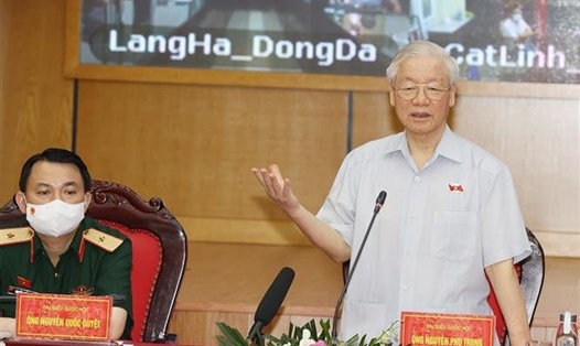 Tổng Bí thư Nguyễn Phú Trọng phát biểu tại Hội nghị tiếp xúc cử tri. Ảnh TTXVN