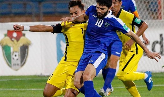 Tuyển Malaysia (áo vàng) hoàn toàn bị tuyển Uzbekistan lấn lướt trong trận giao hữu chuẩn bị cho AFF Cup 2020. Ảnh: LĐBĐ Jordan