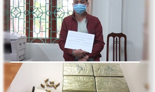 Đối tượng Sùng Sái Lử cùng số ma túy tại cơ quan công an. Ảnh: Công an tỉnh Lai Châu