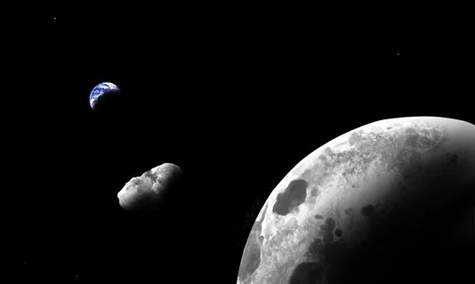 Tiểu hành tinh Kamo'oalewa gần hệ thống Trái đất-Mặt trăng. Ảnh: Đại học Arizona