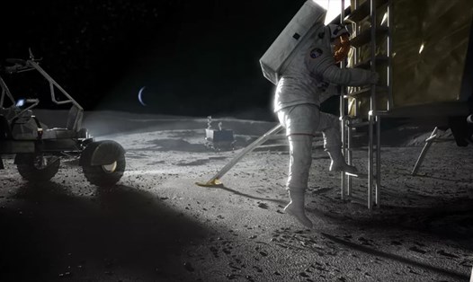 Hình minh họa cho thấy một phi hành gia Artemis bước lên bề mặt của Mặt trăng. Ảnh: NASA