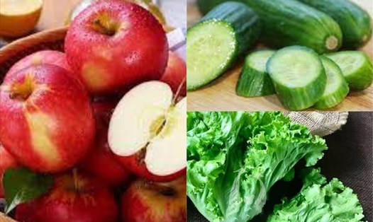 Nước ép táo, dưa chuột và rau diếp có lợi cho sức khỏe hệ tiêu hóa. Đồ họa: Thanh Ngọc