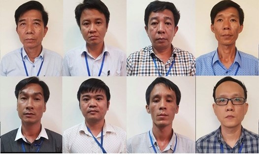 8 trong số 36 bị can trong vụ án sai phạm tại Dự án đường cao tốc Đà Nẵng - Quảng Ngãi. Ảnh: Bộ Công an